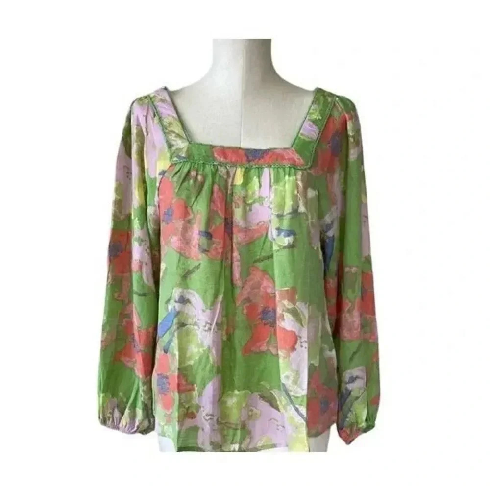 Hope&  Harlow Square Neck Floral Bohemian Blouse In Winsome Orchid / Multi SZ XL